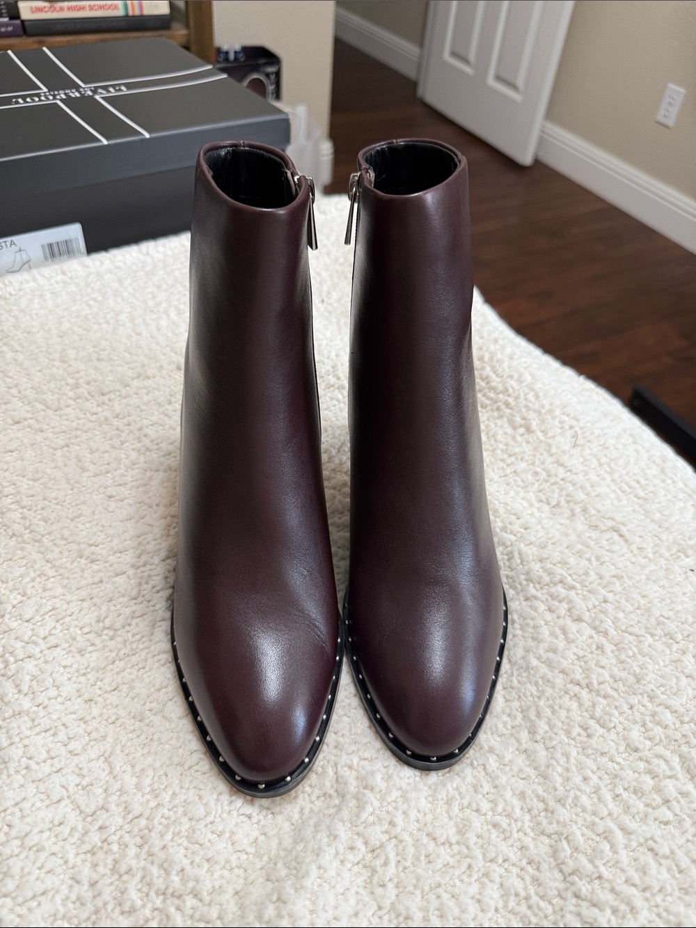 Liverpool Burgundy Leather Ankle Boots with Studded Sole